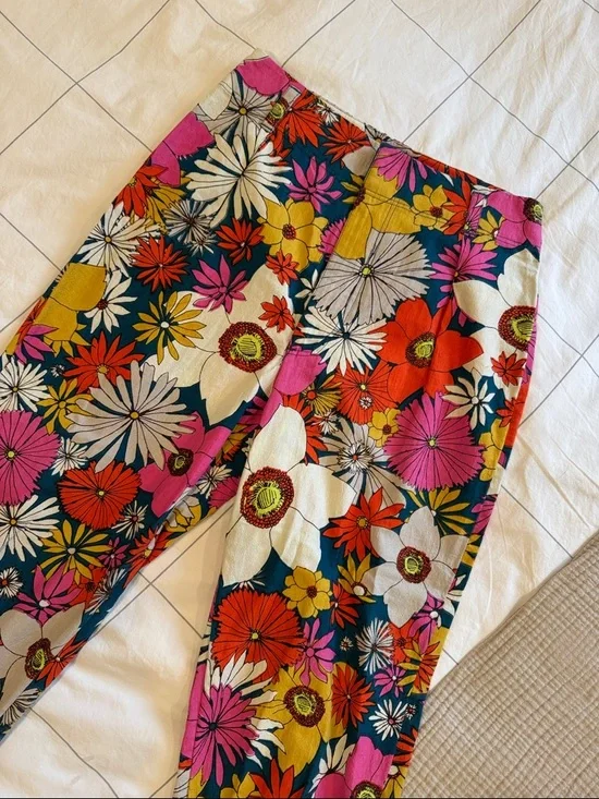 Free People Tessa Tapered Pants Retro Floral High Rise Crop Size 4 - Picture 7 of 9